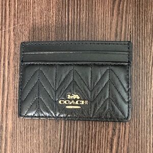 Coach Quilted Black Leather Card Holder f73000